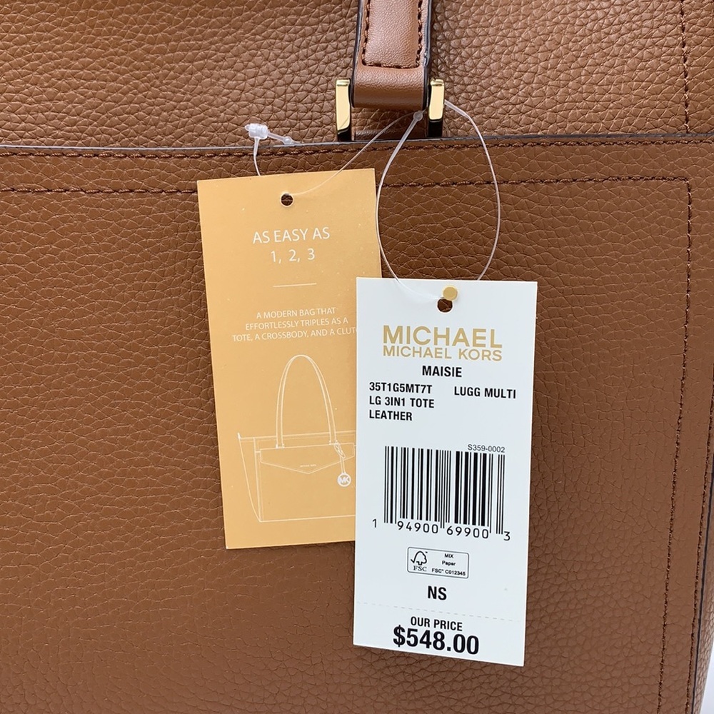 MICHAEL KORS 
Maisie Large Pebbled Leather 3-in-1 Tote Bag LUGGAGE SIGNATURE - Picture 7 of 13